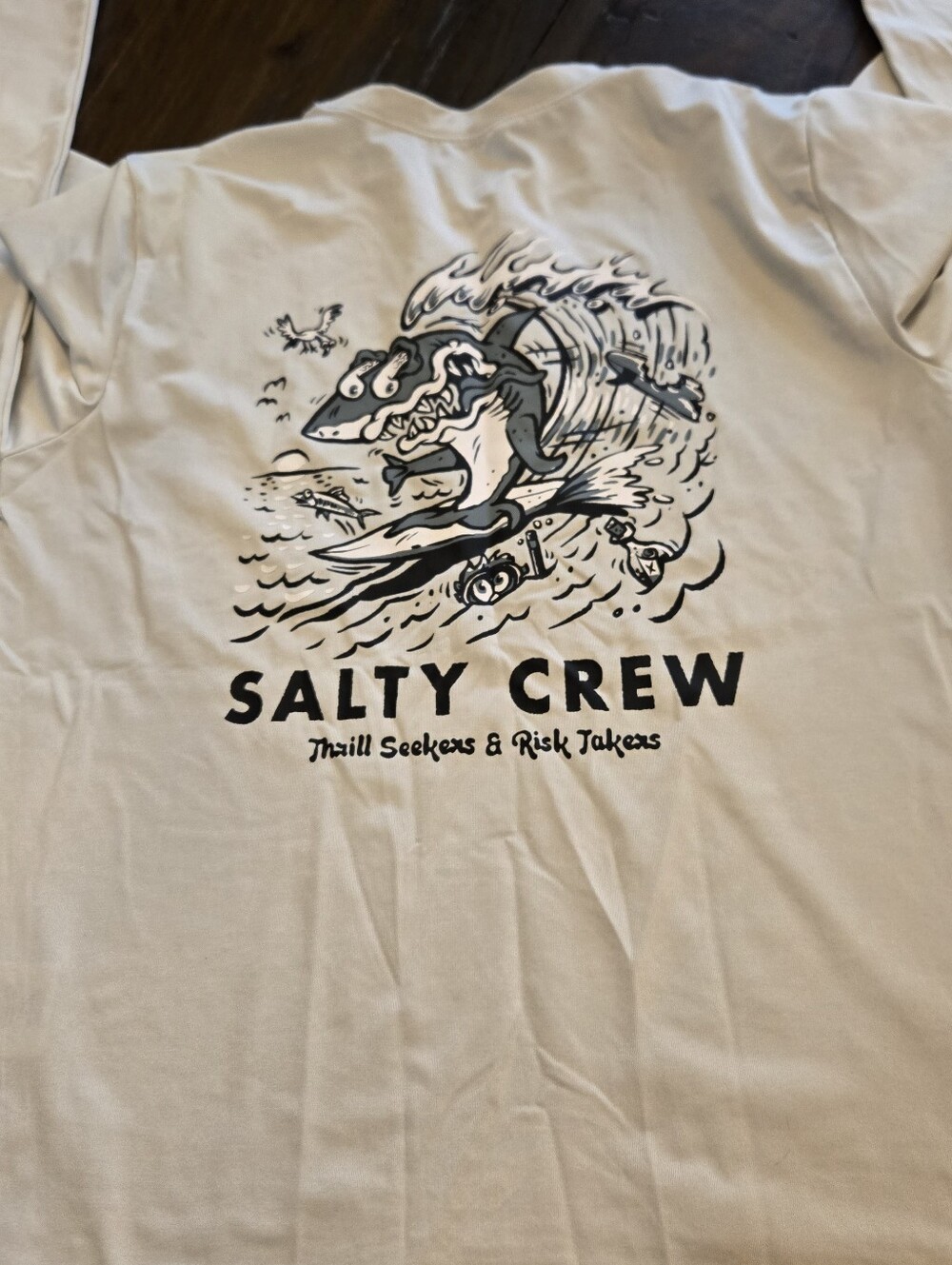 Salty Crew Long-sleeve Rashguard Hybrid Shirt Small Spit On Front Grey XL
